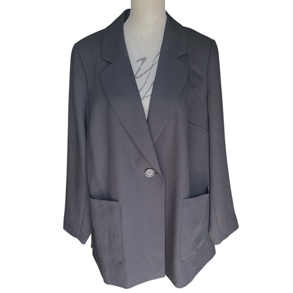 Addition Elle Black One Button Patch Pocket Blazer Jacket (20) - Picture 3 of 14